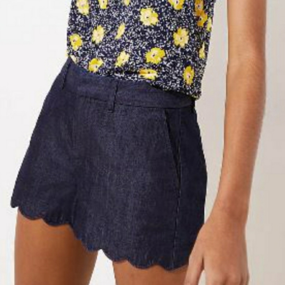Loft Scalloped Refined Denim Shorts